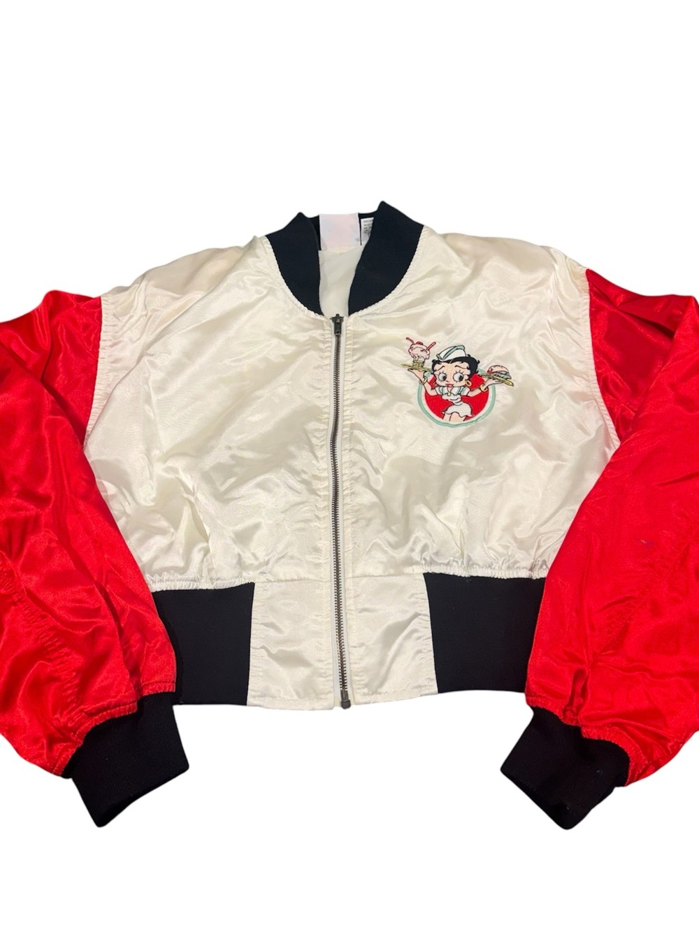 Betty Boop vintage satin bomber cropped jacket women medium JG Hook
